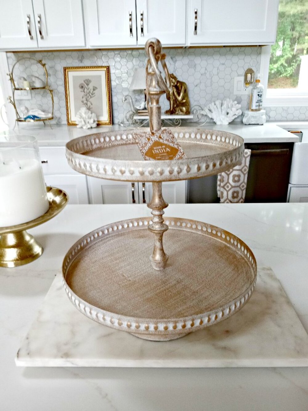 NEW! EXQUISITE TIERED BEADED EDGE SOLID METAL TRAY